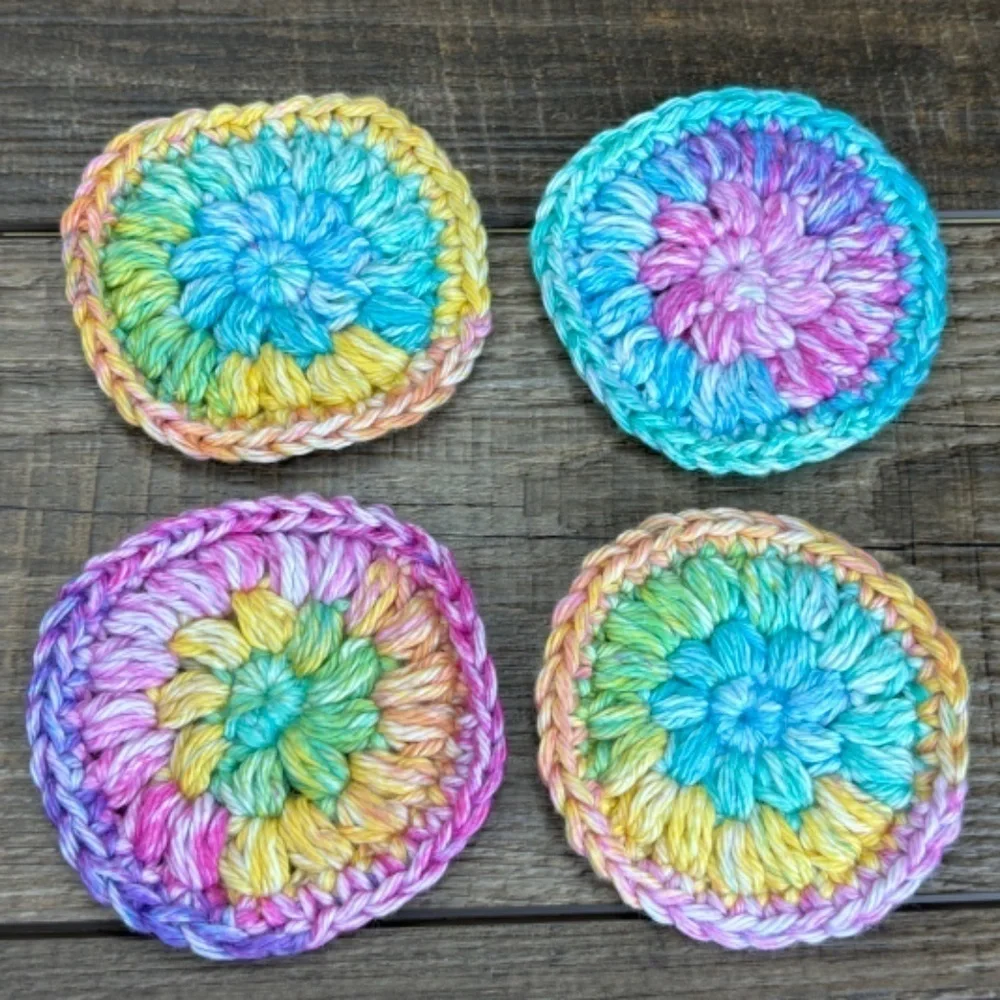 Handcrafted Crochet Round Scrubbies Set for Face Washing Cotton Yarn Reusable